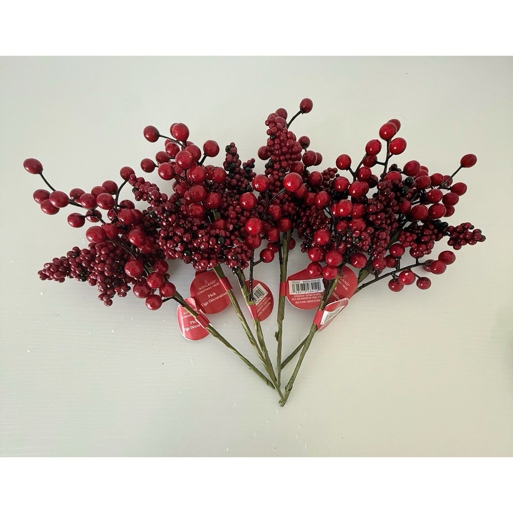 Lot of 6 Ashland Christmas Frosted Red Berry Picks Holiday Tree Wreath Decor New